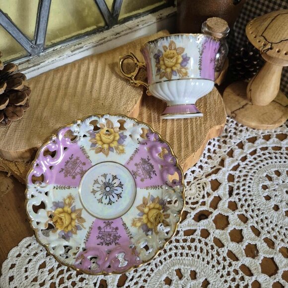 SHAFFORD Vintage Tea Cup Iridescent Pink & Gold - Picture 4 of 8